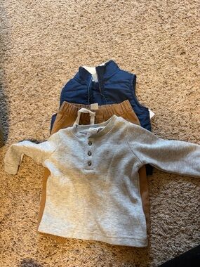 Carter's Light Gray Waffle Henley Long Sleeve Top